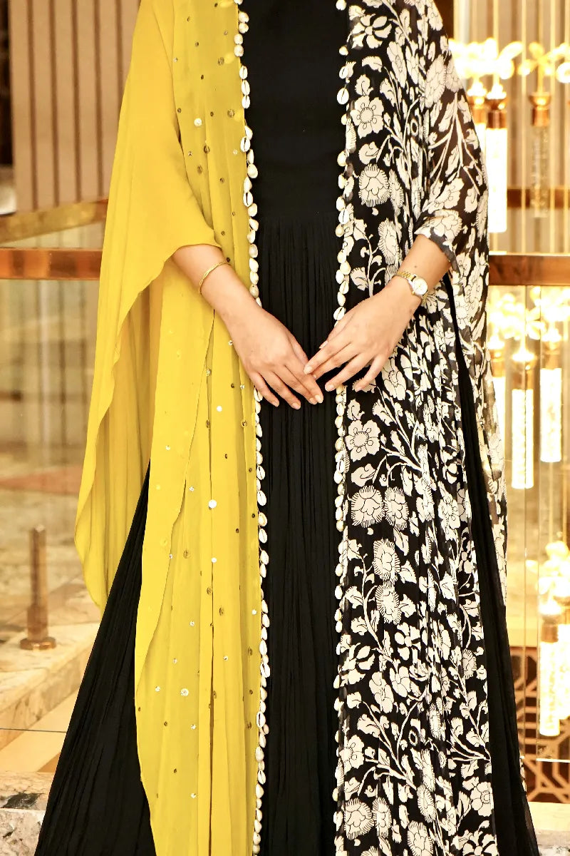 BLACK AND YELLOW COLOR GOWN