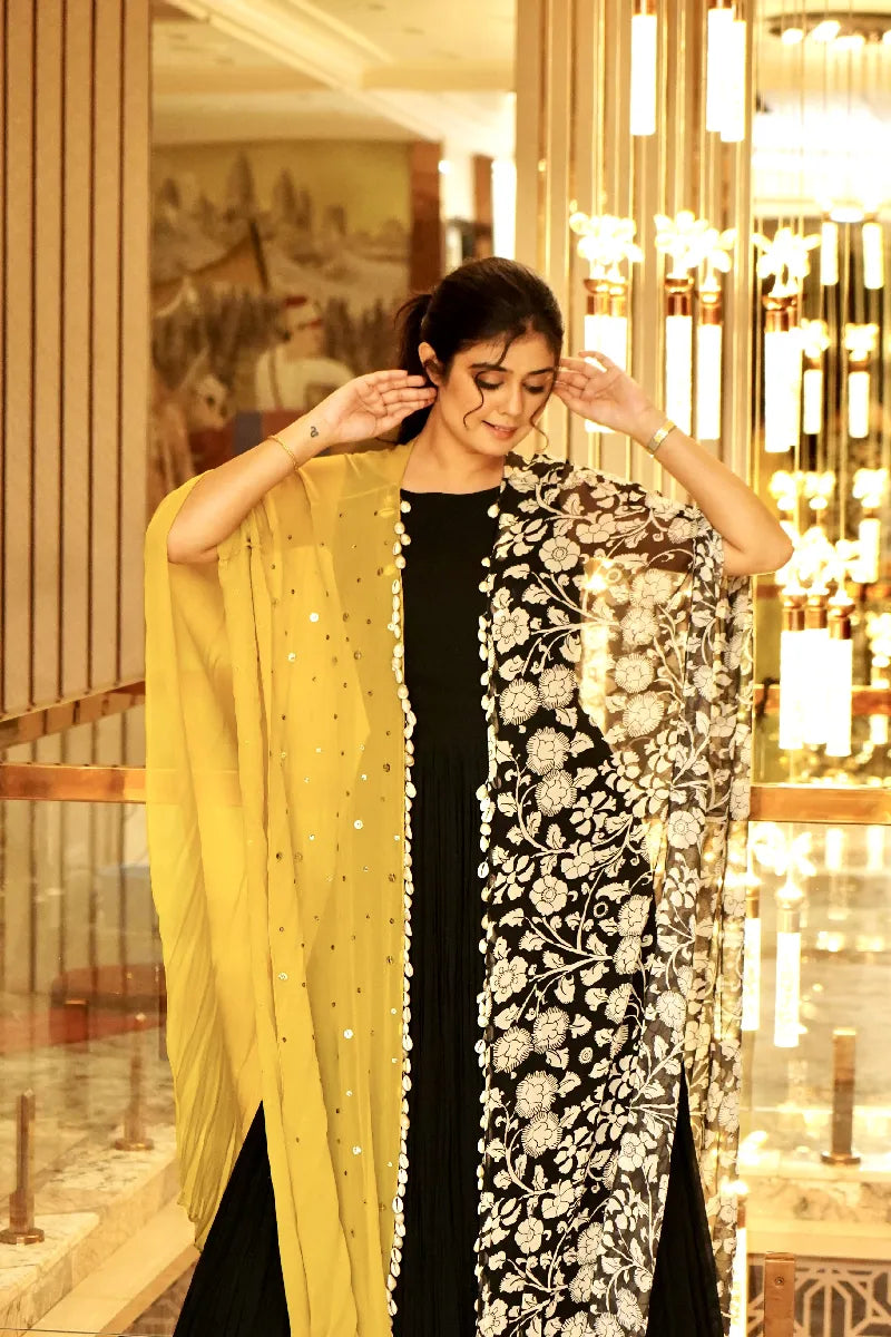 BLACK AND YELLOW COLOR GOWN