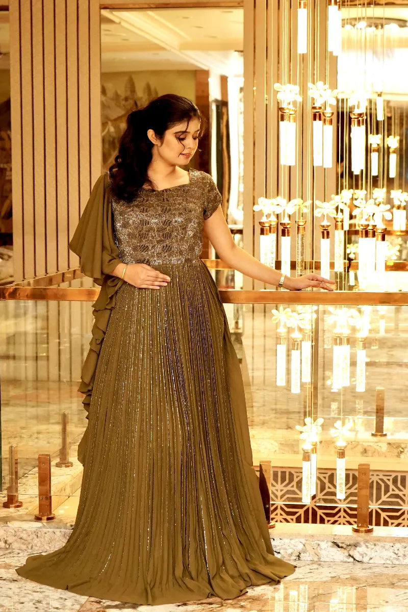 CLASSIC LUXE EVENING OLIVE COLOR GOWN