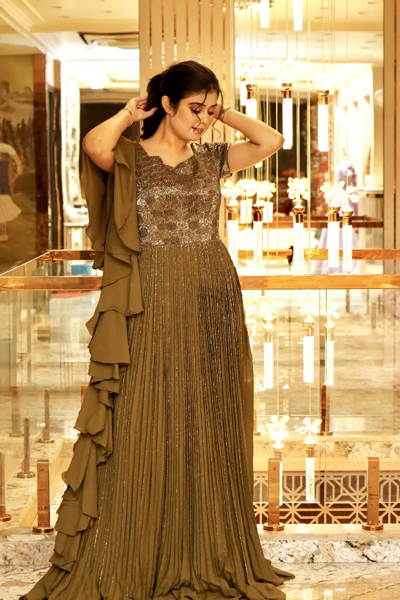 CLASSIC LUXE EVENING OLIVE COLOR GOWN