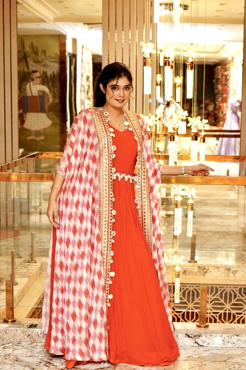 RED COLOR INDO-WESTERN SHRUG