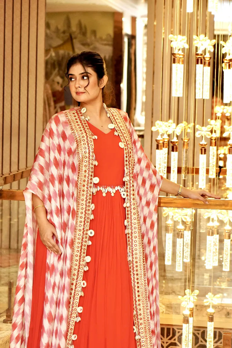 RED COLOR INDO-WESTERN SHRUG
