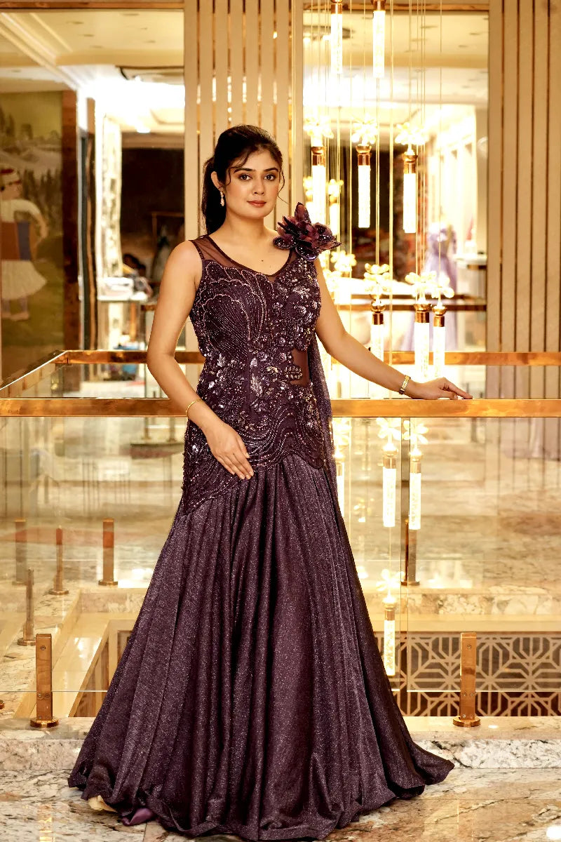 IMPERIAL PLUM – EMBELLISHED PURPLE COLOUR BRIDAL GOWN