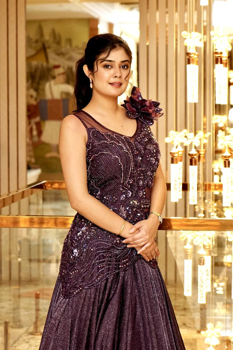IMPERIAL PLUM – EMBELLISHED PURPLE COLOUR BRIDAL GOWN