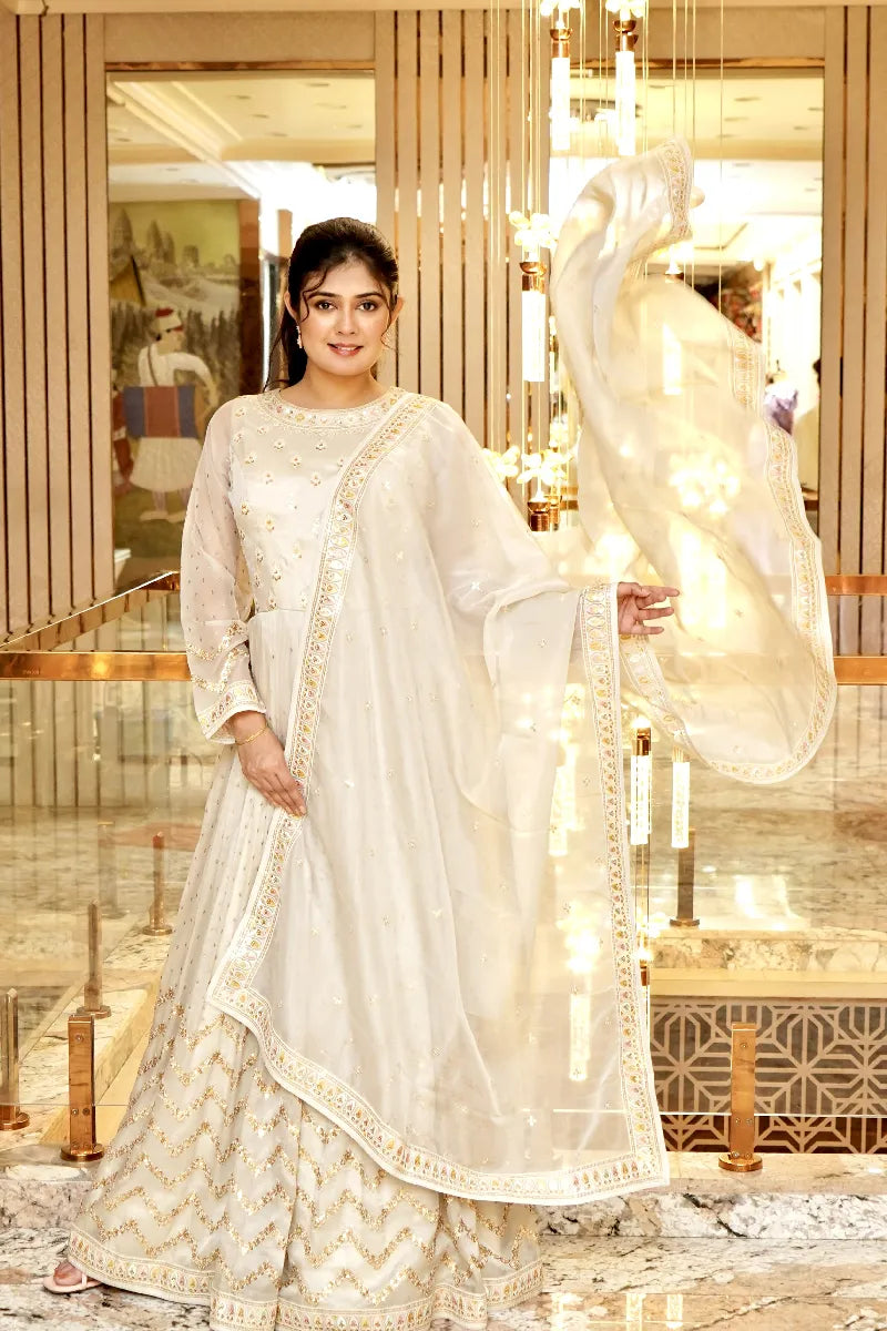 TIMELESS GLAMOUR OFF WHITE COLOR TRADITIONAL GOWN