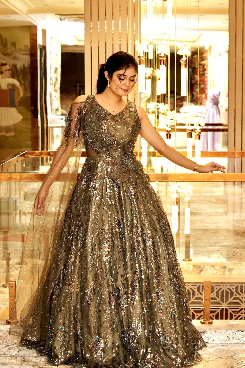 ROYAL ELEGANCE MEHENDI COLOR GOWN