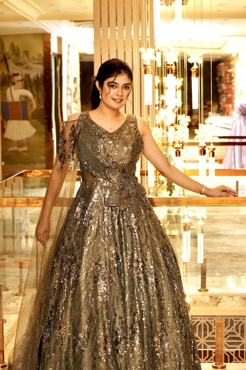 ROYAL ELEGANCE MEHENDI COLOR GOWN