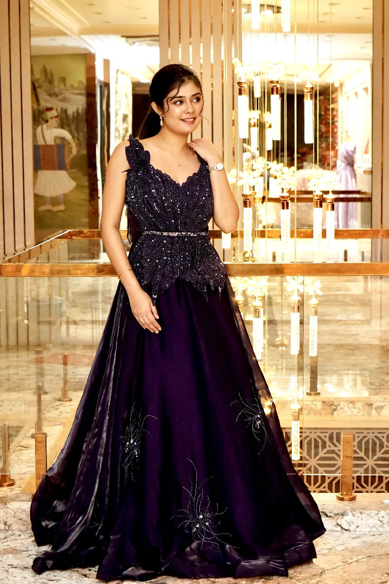 BRIDAL SPEACIAL VOILET COLOUR DESIGNEER GOWN