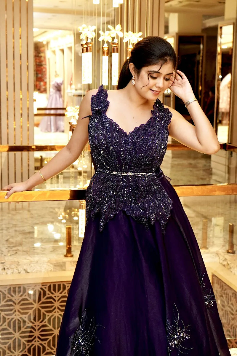 BRIDAL SPEACIAL VOILET COLOUR DESIGNEER GOWN