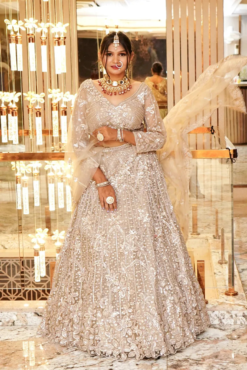 DESERT BROWN COLOR THREE PIECES CROP TOP LEHENGA