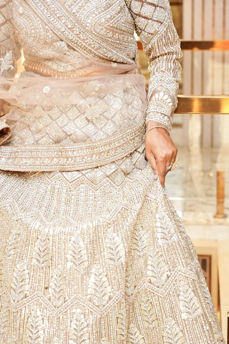 BEIGE COLOR THREE PIECES CROP TOP INDO WESTERN