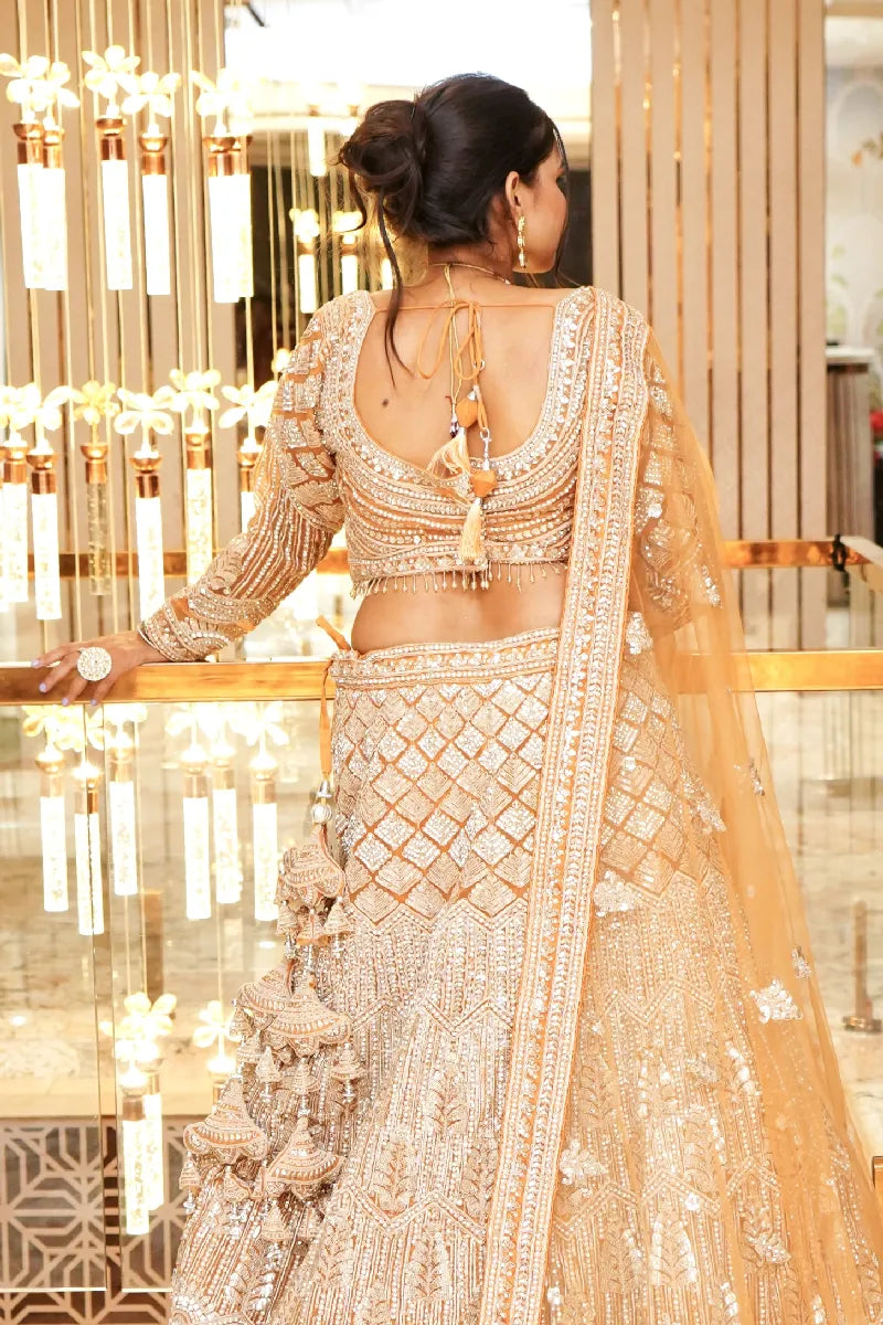LIGHT ORANGE COLOR THREE PIECES CROP TOP INDO WESTERN