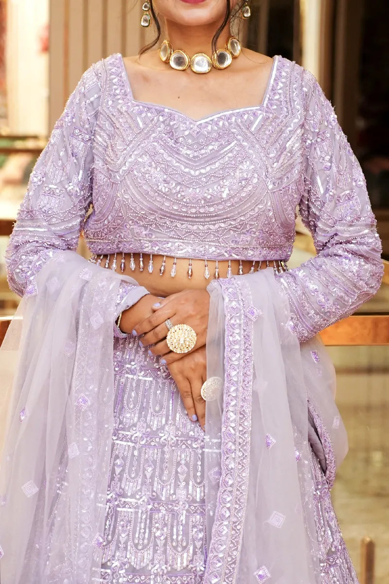 LAVENDER COLOR THREE PIECES CROP TOP INDO WESTERN