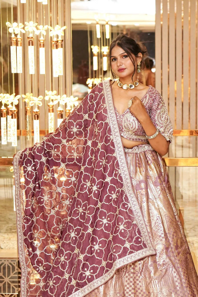 LAVENDAR COLOR THREE PIECES BRIDAL CROP TOP INDO WESTERN