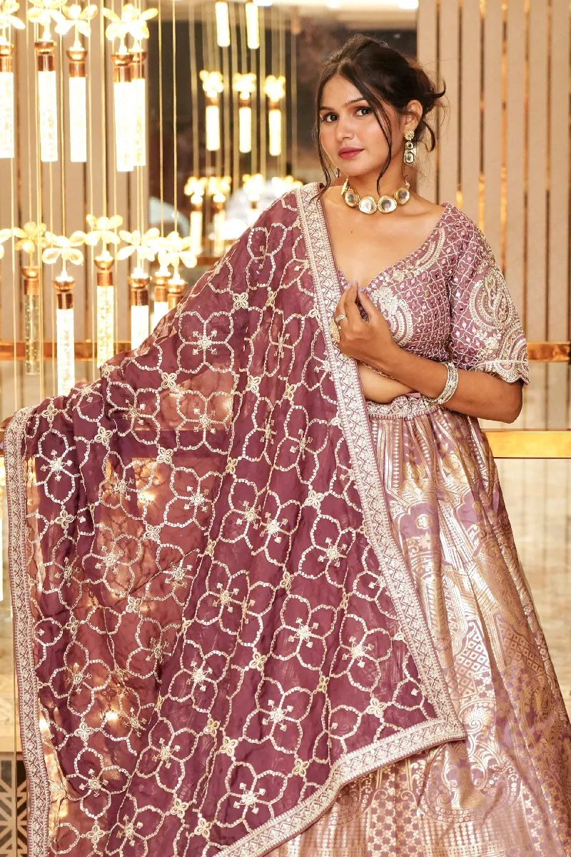 LAVENDAR COLOR THREE PIECES BRIDAL CROP TOP INDO WESTERN