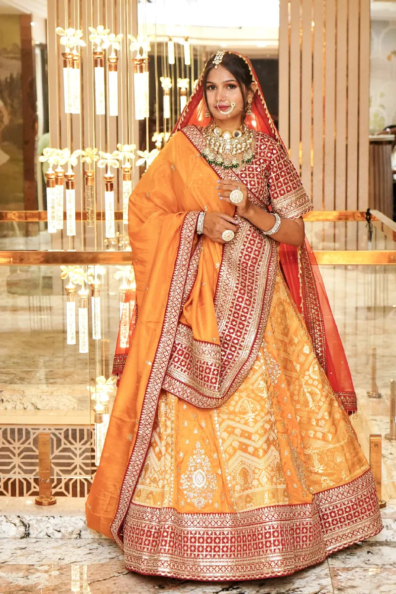 RUST COLOR THREE PIECES BRIDAL CROP TOP INDO WESTERN