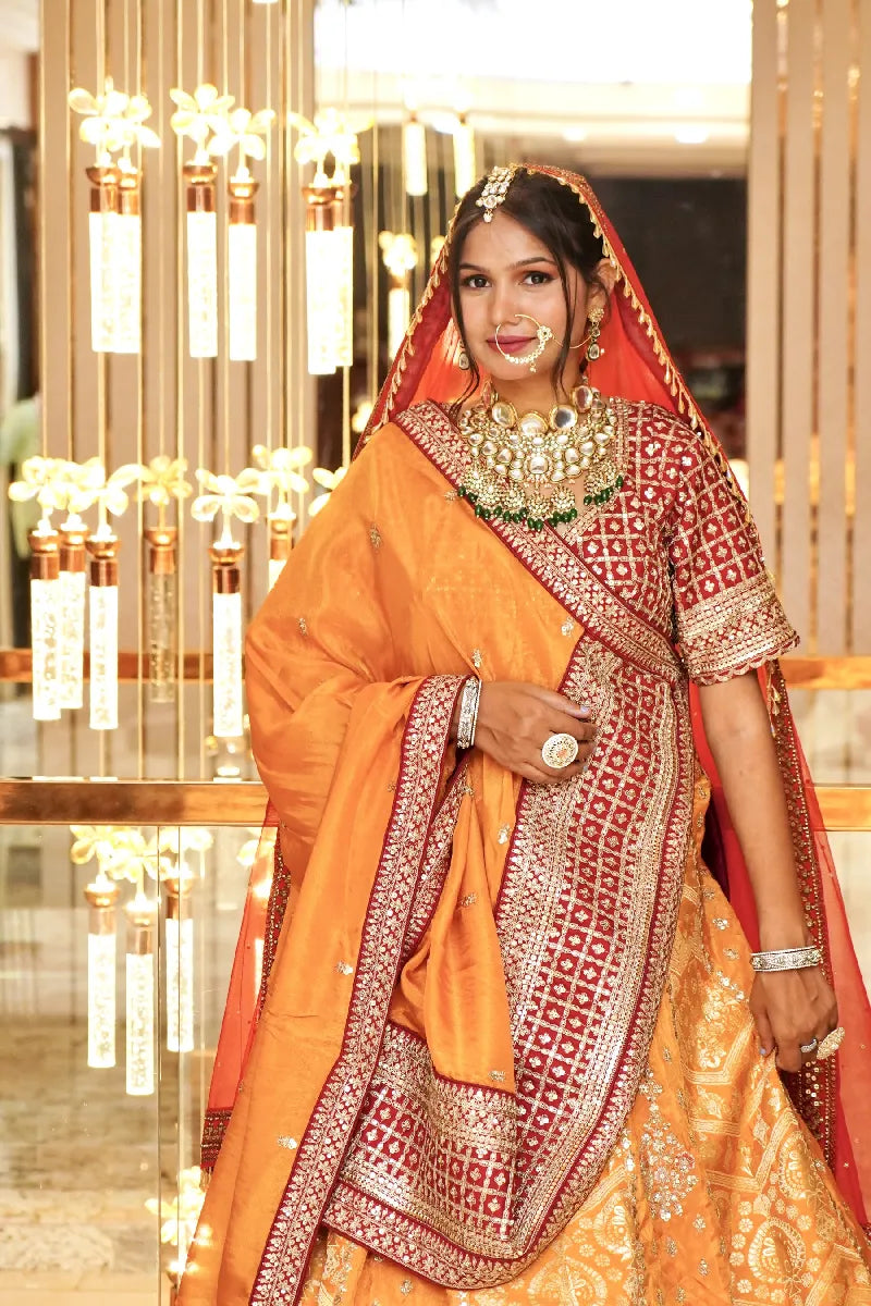 RUST COLOR THREE PIECES BRIDAL CROP TOP INDO WESTERN