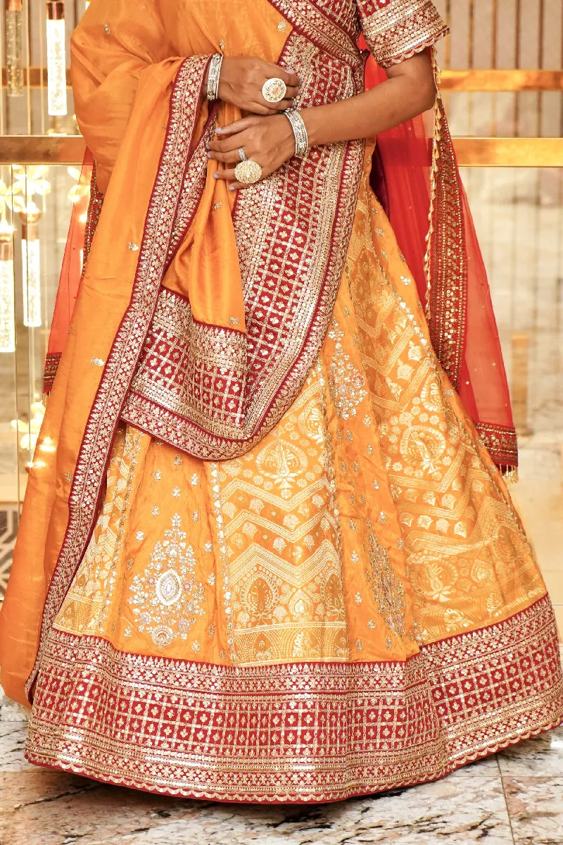 RUST COLOR THREE PIECES BRIDAL CROP TOP INDO WESTERN