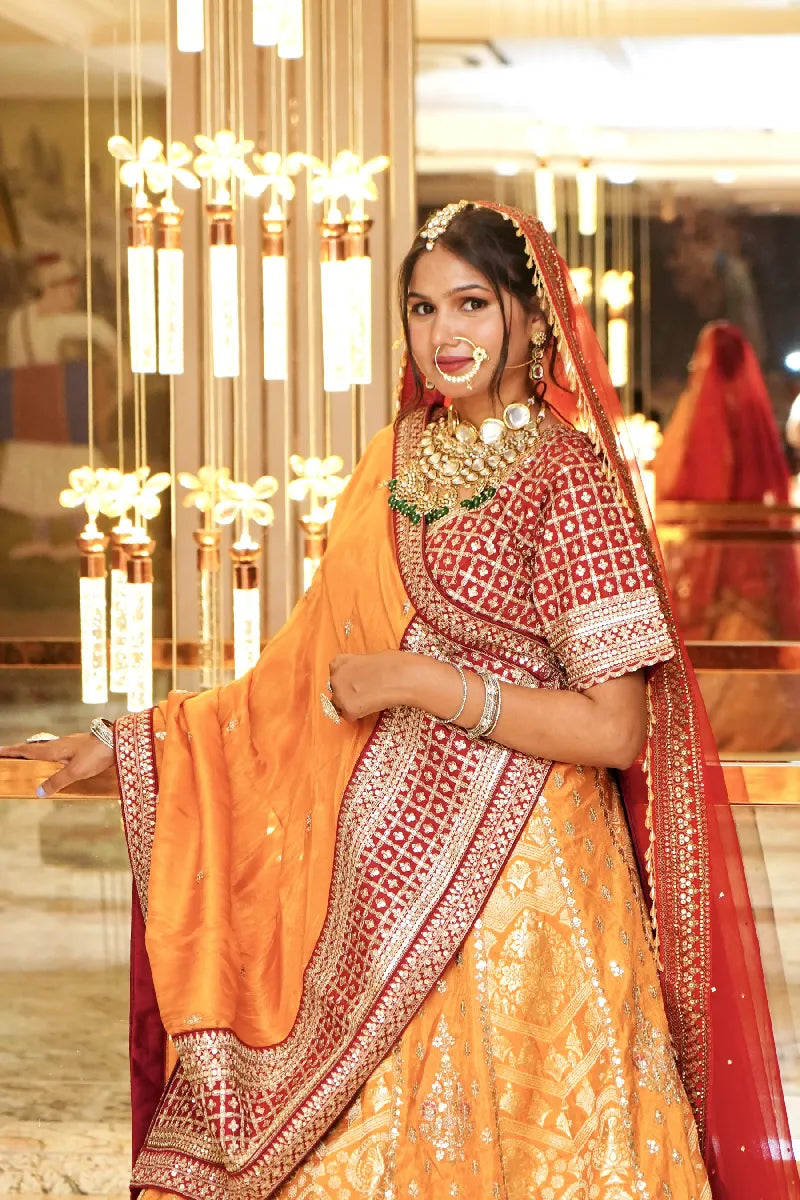 RUST COLOR THREE PIECES BRIDAL CROP TOP INDO WESTERN