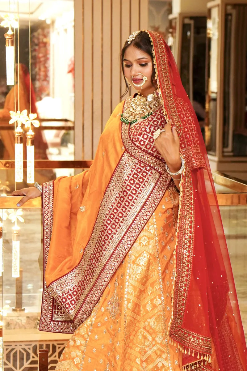 RUST COLOR THREE PIECES BRIDAL CROP TOP INDO WESTERN