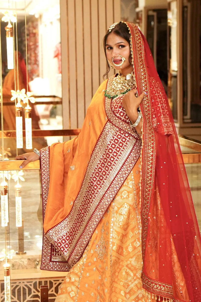 RUST COLOR THREE PIECES BRIDAL CROP TOP INDO WESTERN