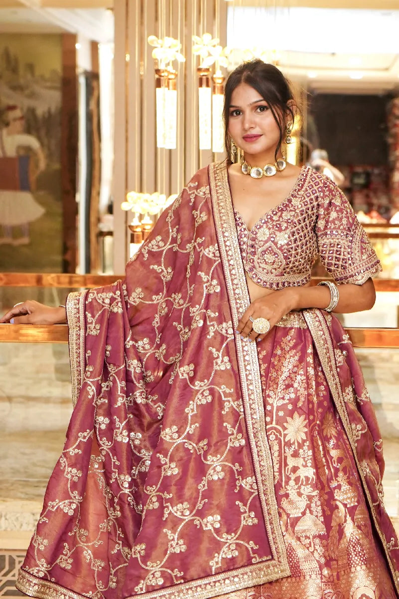 WINE COLOR THREE PIECES BRIDAL CROP TOP INDO WESTERN