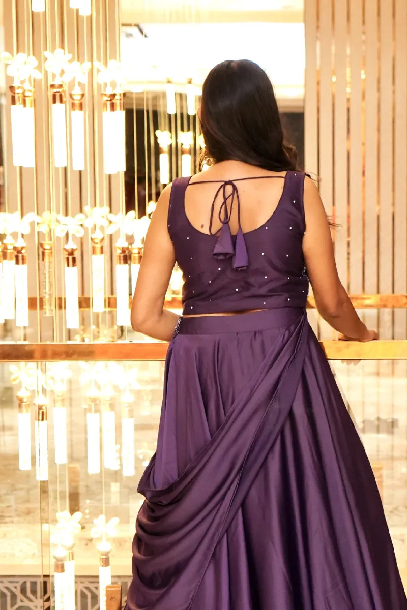 DARK PURPLE COLOR TWO PIECES CROP TOP INDO-WESTERN