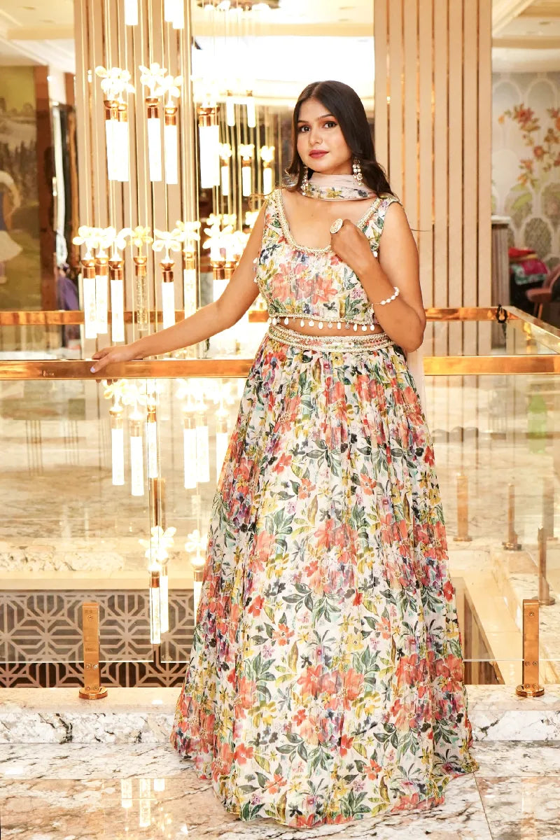 MULTICOLOR THREE PIECES CROP TOP INDO-WESTERN