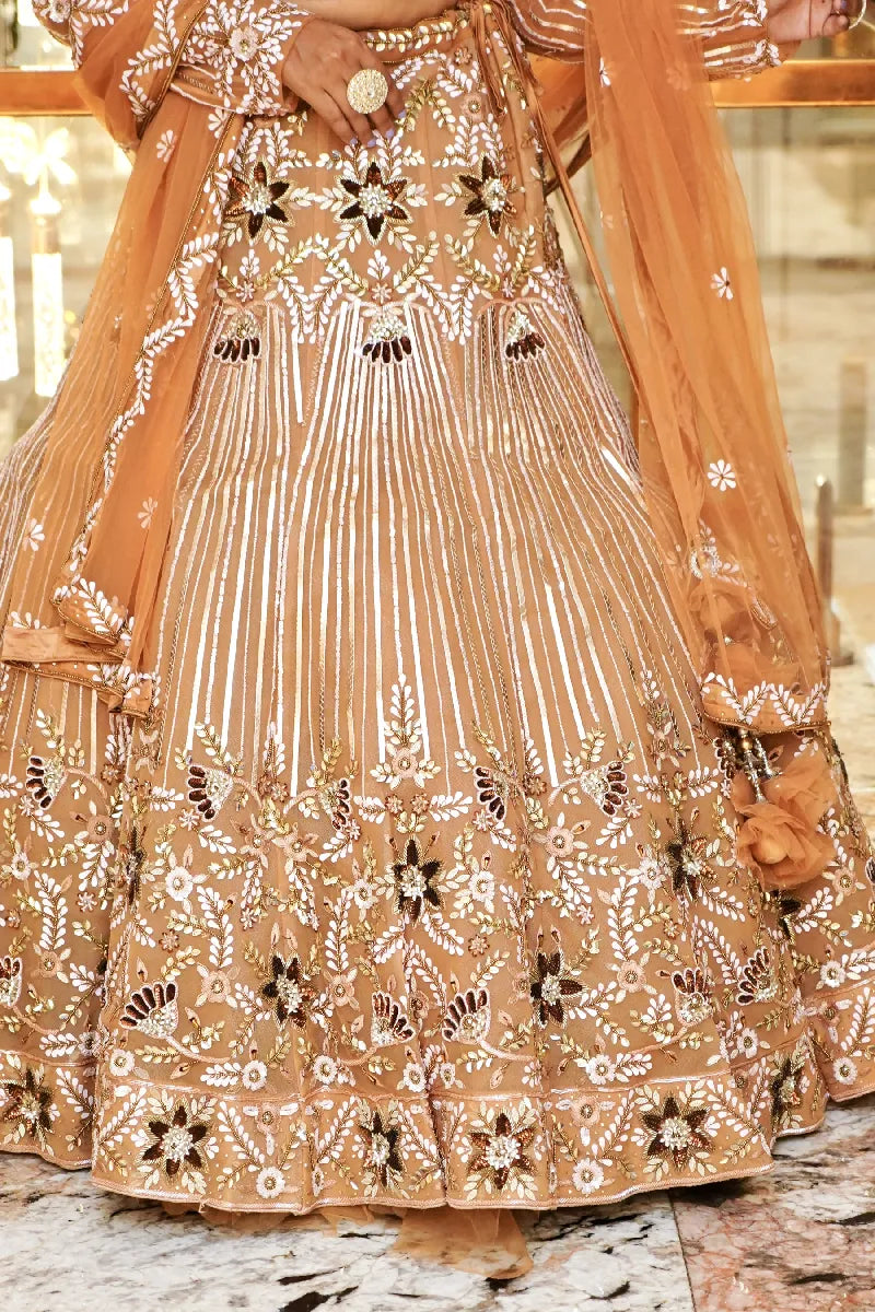 BEIGE BROWN COLOR THREE PIECES CROP TOP INDO-WESTERN