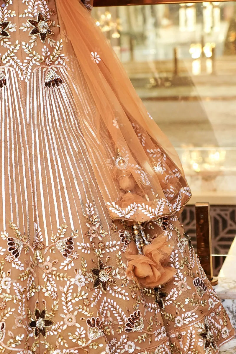 BEIGE BROWN COLOR THREE PIECES CROP TOP INDO-WESTERN
