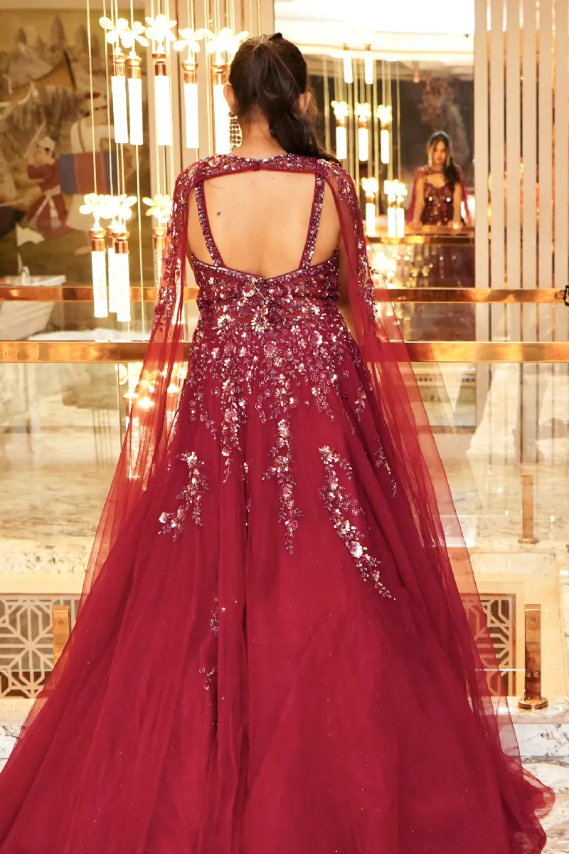MAROON COLOR TWO PIECES CROP TOP INDO-WESTERN