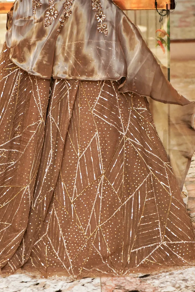 CAMEL BROWN COLOR TWO PIECES CROP TOP INDO-WESTERN