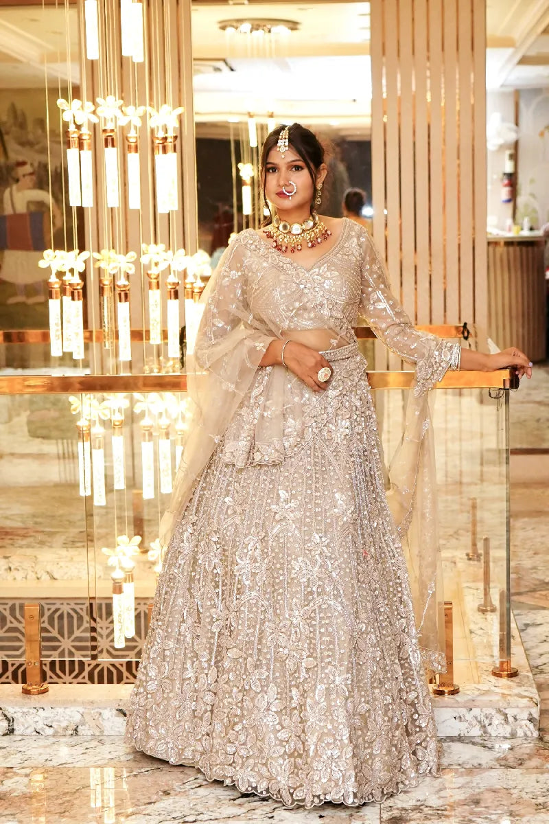 DESERT BROWN COLOR THREE PIECES CROP TOP LEHENGA
