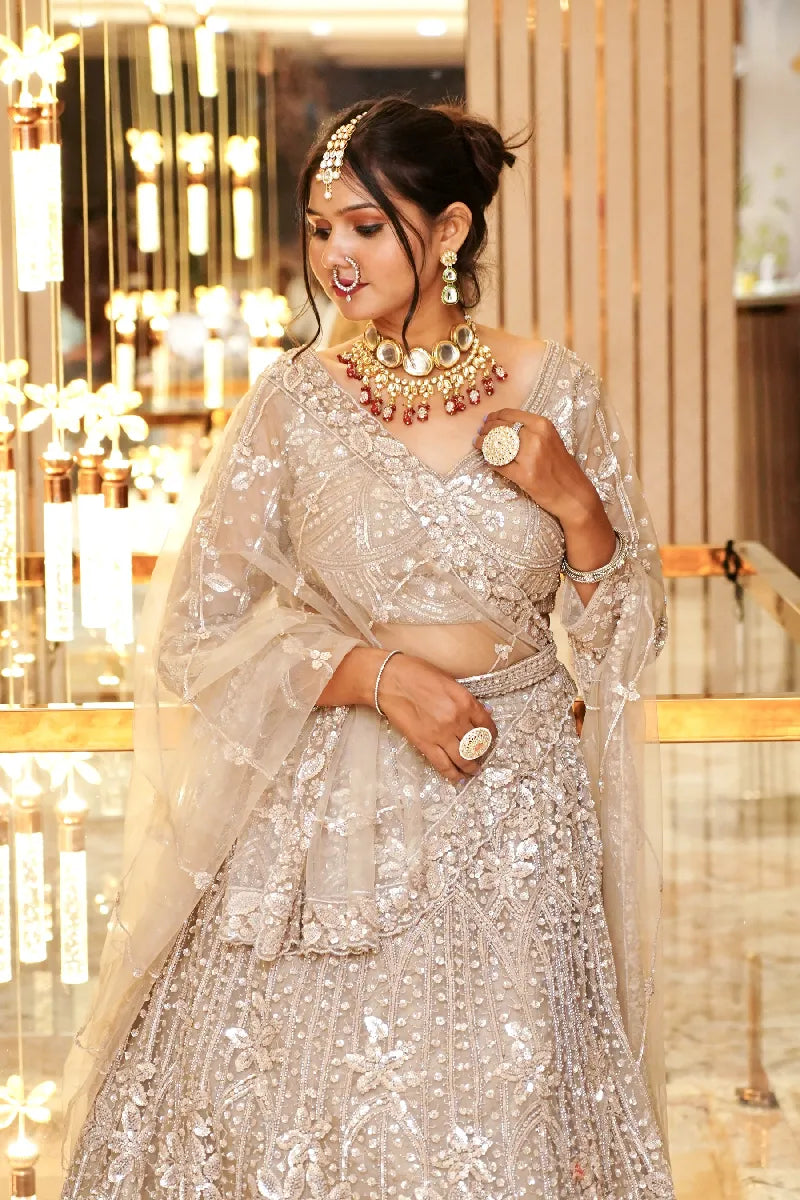 DESERT BROWN COLOR THREE PIECES CROP TOP LEHENGA