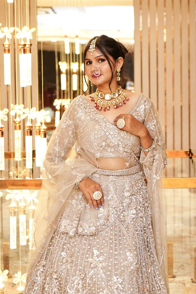 DESERT BROWN COLOR THREE PIECES CROP TOP LEHENGA