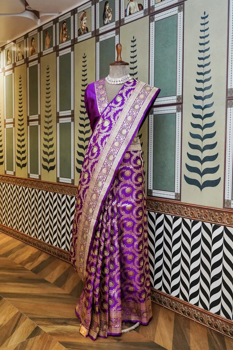 PURE BANARASI MAGENTA COLOR DOUBLE KATAN SILK SAREE