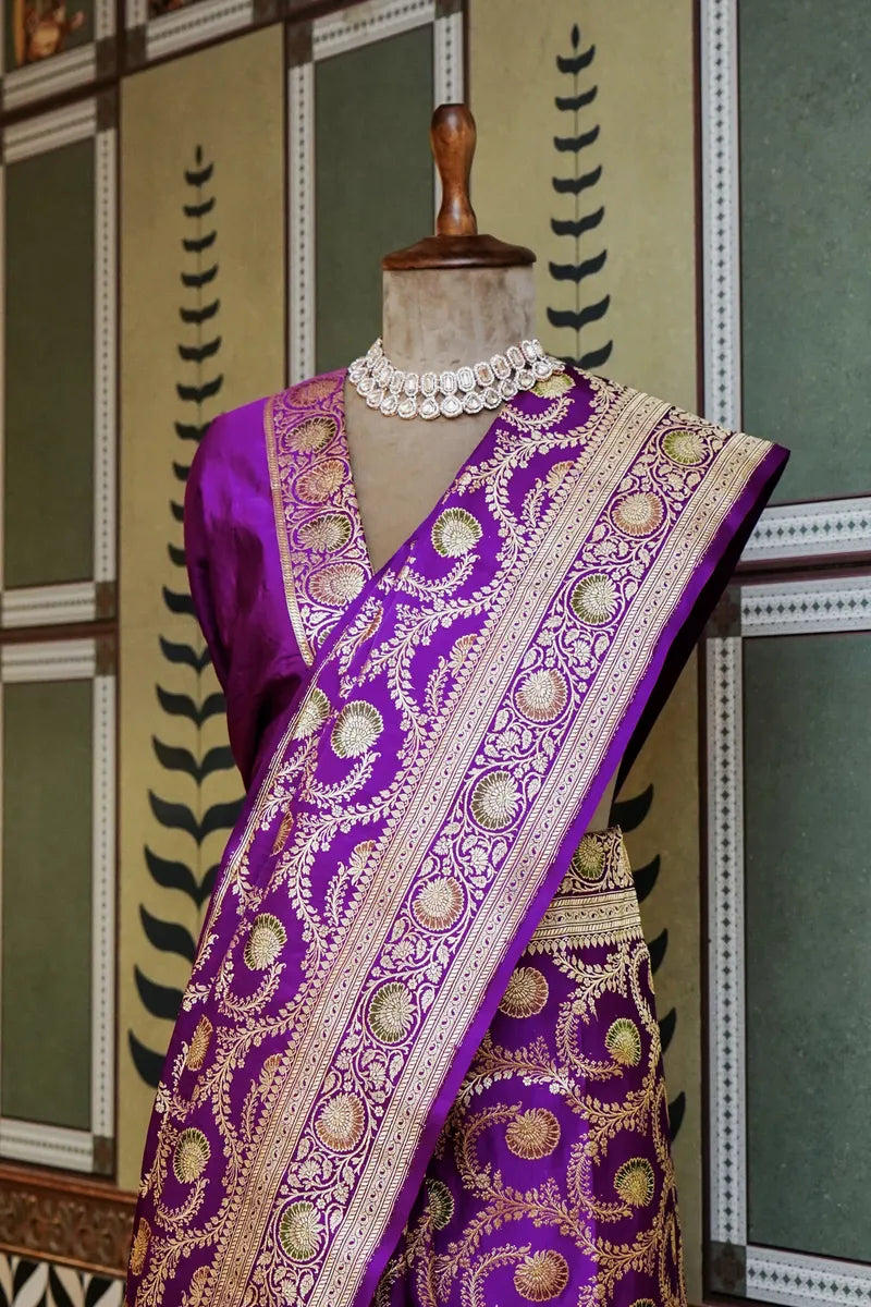 PURE BANARASI MAGENTA COLOR DOUBLE KATAN SILK SAREE