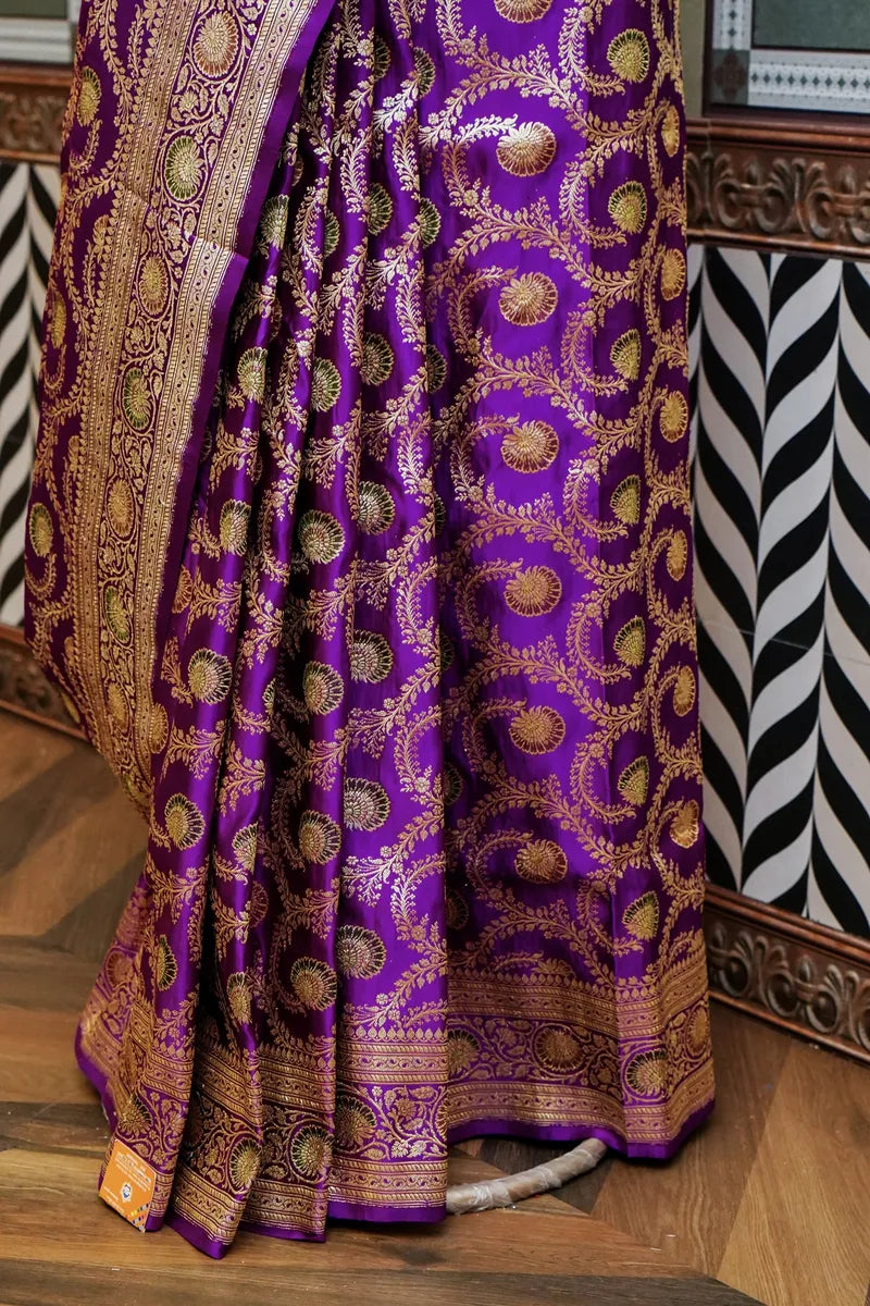 PURE BANARASI MAGENTA COLOR DOUBLE KATAN SILK SAREE