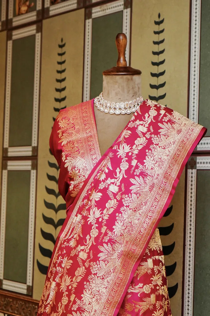 PURE BANARASI RANI COLOR DOUBLE KATAN SILK SAREE