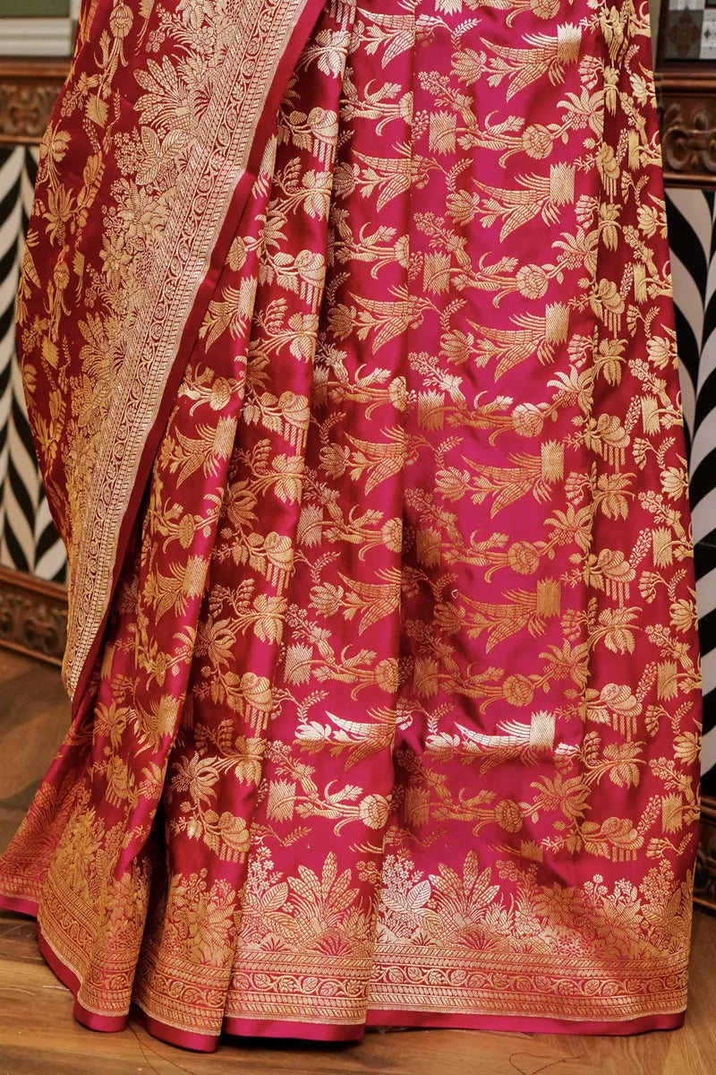 PURE BANARASI RANI COLOR DOUBLE KATAN SILK SAREE