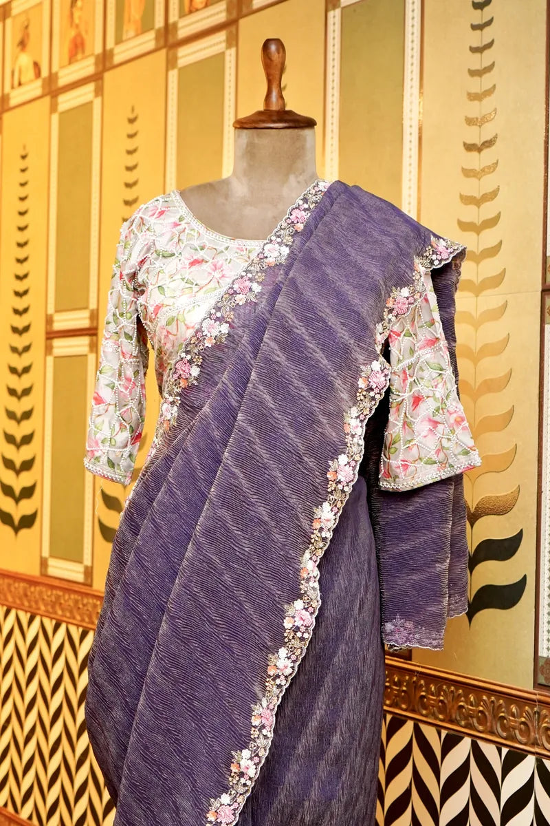 BANARASI CRUSH TISSUE PURPLE COLOR FANCY SAREE