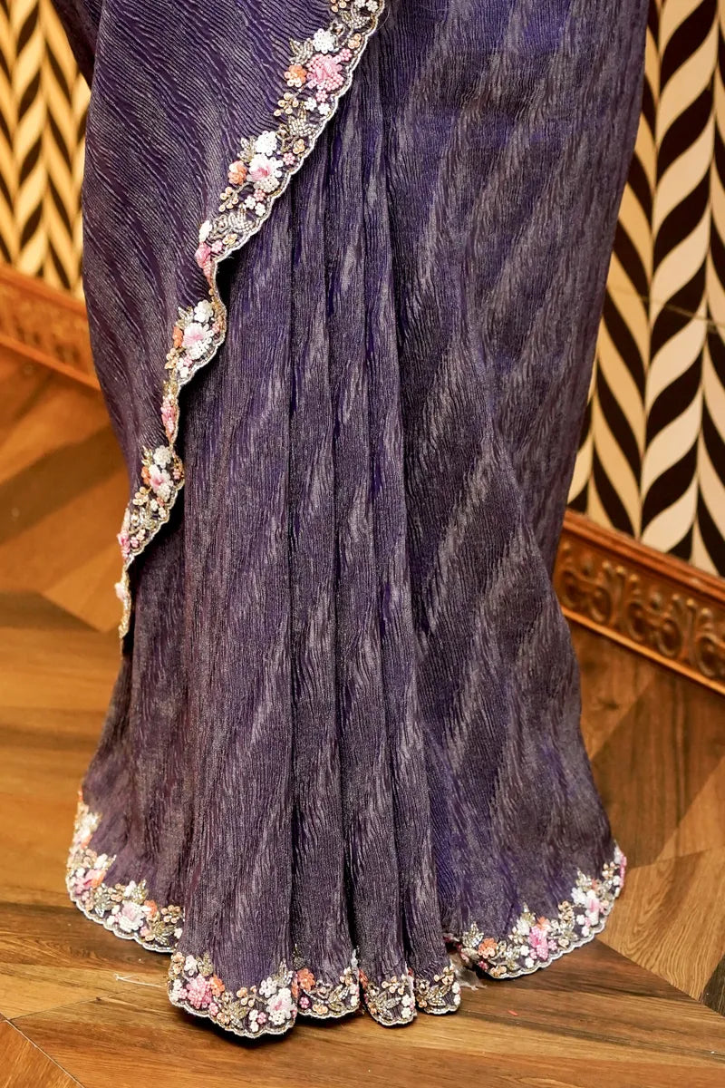 BANARASI CRUSH TISSUE PURPLE COLOR FANCY SAREE