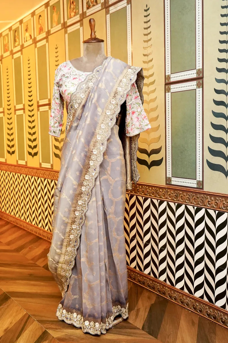 BANARASI GEORGETTE LAVENDER COLOR FANCY SAREE