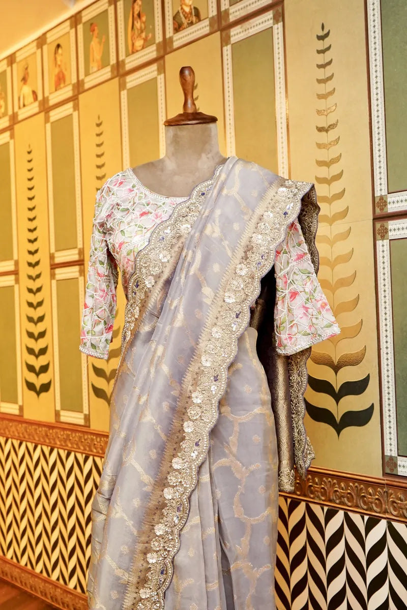 BANARASI GEORGETTE LAVENDER COLOR FANCY SAREE