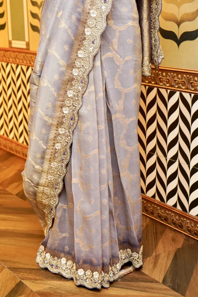 BANARASI GEORGETTE LAVENDER COLOR FANCY SAREE