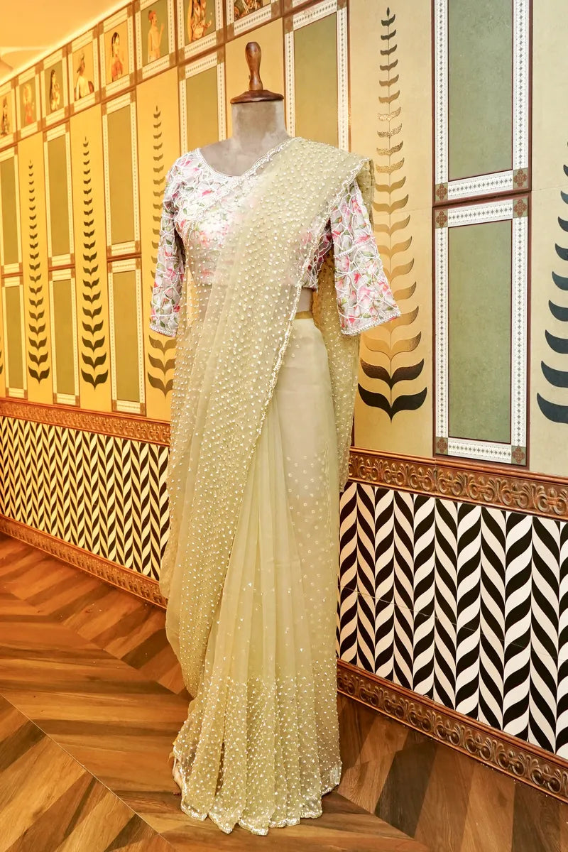 BANARASI TISSUE PISTA GREEN COLOR FANCY SAREE