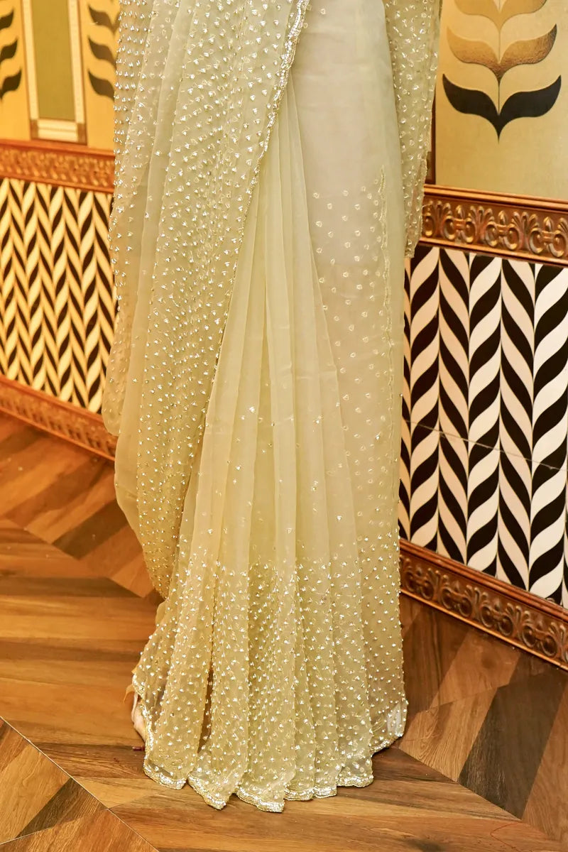 BANARASI TISSUE PISTA GREEN COLOR FANCY SAREE