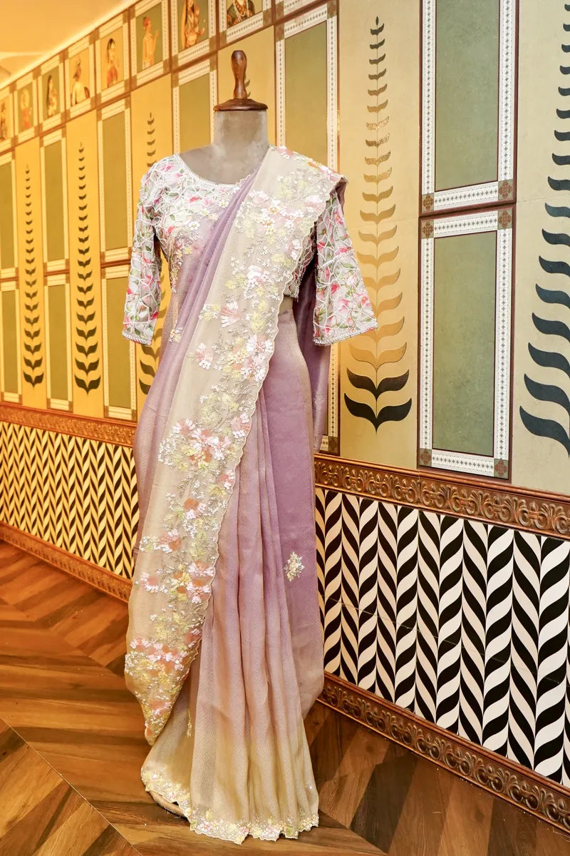 BANARASI TISSUE LAVENDER COLOR FANCY SAREE