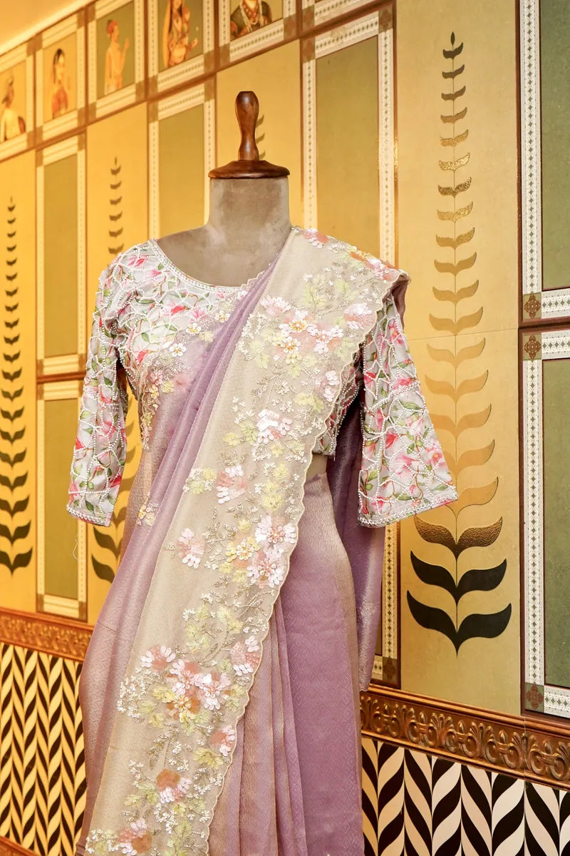 BANARASI TISSUE LAVENDER COLOR FANCY SAREE