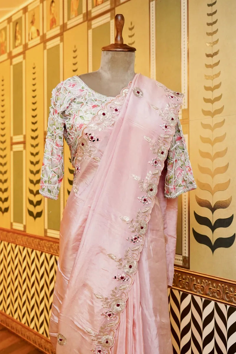 BANARASI PURE CREPE BABY PINK COLOR FANCY SAREE
